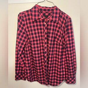 Talbots Pink & Navy Plaid button up shirt